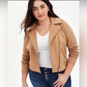 Torrid Brown Stretch Faux Suede Moto Jacket - Size 2X